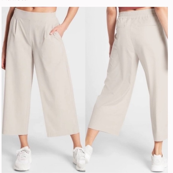 Athleta Brooklyn Cream Wide-Leg Crop Pants | 8 - Picture 1 of 5